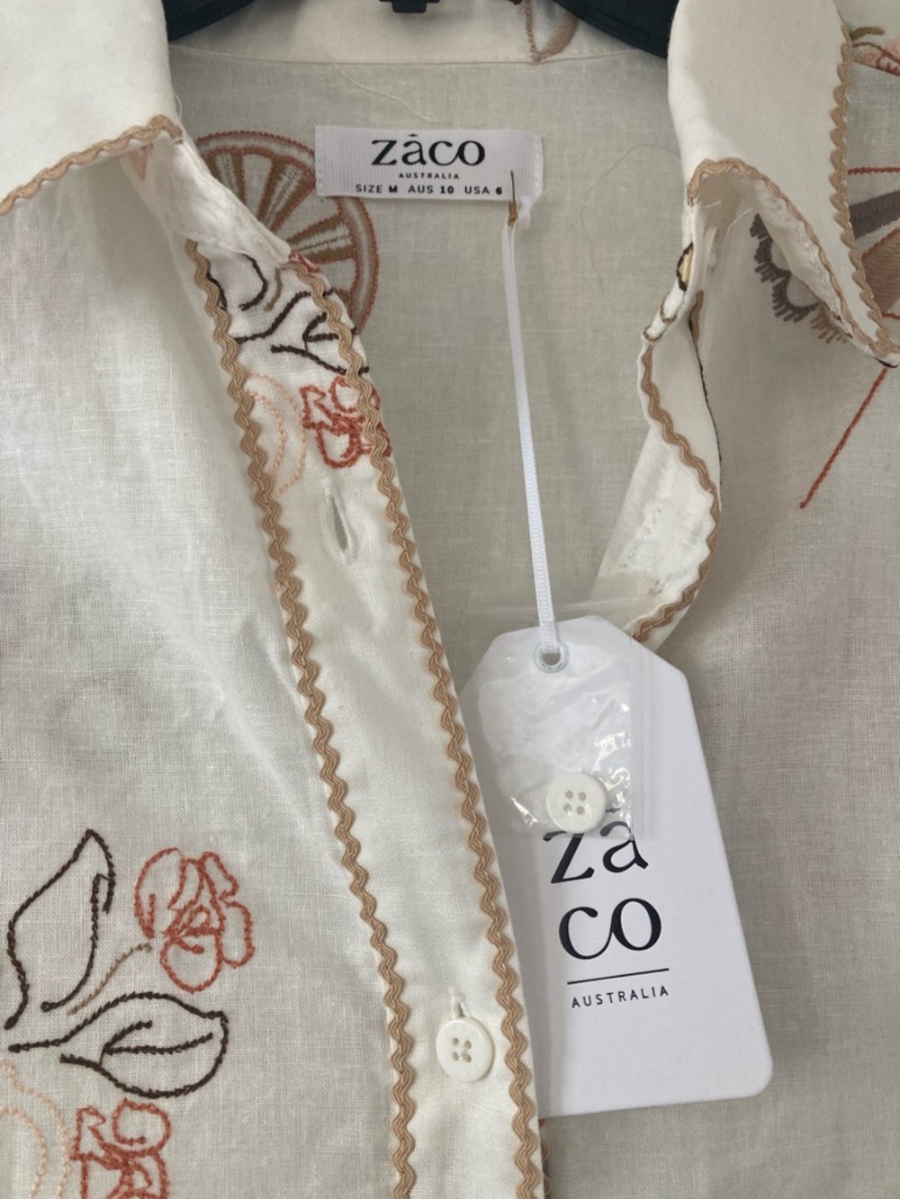 ZaCo Australia Shoreline Embroidered Linen Resort Shirt Ivory NWT Coastal Chic - Picture 8 of 10